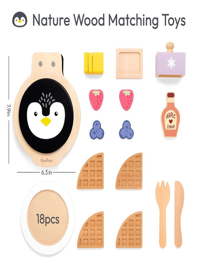 PairPear Wooden Waffle Maker Toy Food Playset, Kids Pretend Play Food Kitchen Accessories, Wooden Cooking Toy Baking Playset, Toddler Play Breakfast Brunch Tea Sets Cutting Food Gift for Girls Boys 3+ - Image 4
